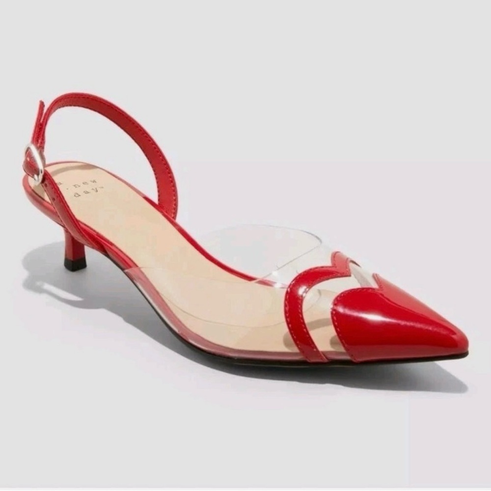 A New Day “Eleanor” Red Patent & Clear Slingback Kitten Heels – Size 6 1/2 - Picture 2 of 5